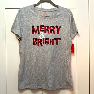 Merry & Bright Short Sleeved Christmas Lounge Pajama Top Sz MED NEW!